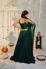 Load image into Gallery viewer, Bottle Green Embroidered Lehenga Set