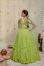 Load image into Gallery viewer, Green Pleated Embroidered Lehenga Set