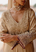 Load image into Gallery viewer, Rooh – Gold Tissue Long Kalidaar Anarkali Set with Palazzo & Dupatta