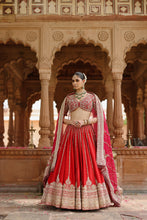 Load image into Gallery viewer, Roha - Deep Red Lehenga Set with Blouse & Dupatta