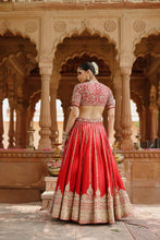 Load image into Gallery viewer, Roha - Deep Red Lehenga Set with Blouse & Dupatta