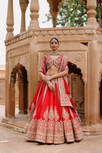 Load image into Gallery viewer, Mahroz - Deep Red Lehenga Set with Blouse & Dupatta