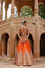 Load image into Gallery viewer, Nagma - Orange Lehenga Set with Blouse & Hot Pink Dupatta