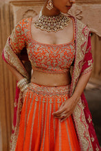 Load image into Gallery viewer, Nagma - Orange Lehenga Set with Blouse & Hot Pink Dupatta