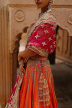 Load image into Gallery viewer, Nagma - Orange Lehenga Set with Blouse & Hot Pink Dupatta