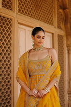 Load image into Gallery viewer, Afraa - Mustard Anarkali Set with Palazzo & Dupatta