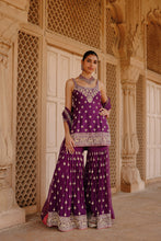 Load image into Gallery viewer, Shahbano - Deep Purple Kurta Set with Garara & Dupatta