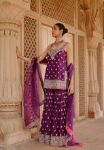 Load image into Gallery viewer, Shahbano - Deep Purple Kurta Set with Garara & Dupatta