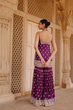Load image into Gallery viewer, Shahbano - Deep Purple Kurta Set with Garara & Dupatta