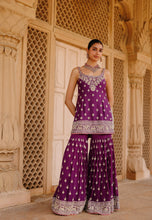 Load image into Gallery viewer, Shahbano - Deep Purple Kurta Set with Garara & Dupatta