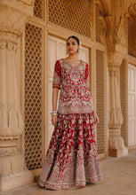 Load image into Gallery viewer, Merab - Deep Red Kurta Set with Lehenga & Dupatta