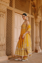 Load image into Gallery viewer, Afraa - Mustard Anarkali Set with Palazzo & Dupatta