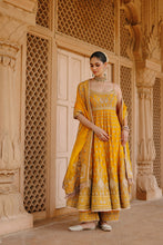 Load image into Gallery viewer, Afraa - Mustard Anarkali Set with Palazzo & Dupatta