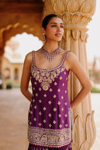 Load image into Gallery viewer, Shahbano - Deep Purple Kurta Set with Garara & Dupatta