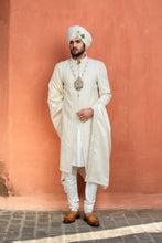 Load image into Gallery viewer, CREAM MATKA ACHKAN WITH MONGA KURTA AND CHURIDAR