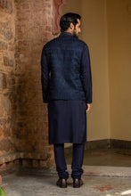 Load image into Gallery viewer, NAVY BLUE KURTA CHURIDAR WITH RAW SILK ALL OVER EMBROIDERED NEHRU JACKET