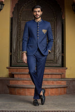 Load image into Gallery viewer, NAVY BLUE JODHPUR SUIT ZARDOZI EMBROIDERED