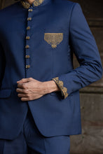 Load image into Gallery viewer, NAVY BLUE JODHPUR SUIT ZARDOZI EMBROIDERED