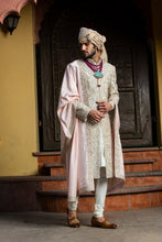 Load image into Gallery viewer, IVORY TAFETTA ACHKAN ALL OVER EMBROIDERED WITH MONGA KURTA AND CHURIDAR