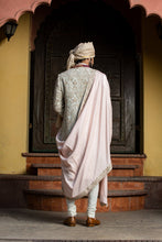 Load image into Gallery viewer, IVORY TAFETTA ACHKAN ALL OVER EMBROIDERED WITH MONGA KURTA AND CHURIDAR