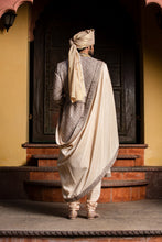 Load image into Gallery viewer, COFFEE RAW SILK ACHKAN WITH BELT AND MONGA+CHURIDAR