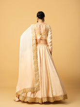 Load image into Gallery viewer, Peach modal satin full sleeve lehenga with hand embroidered work and lace on dupatta