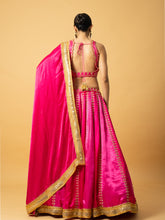 Load image into Gallery viewer, Pink Ombre modal satin lehenga with hand embroidered work and lace on dupatta