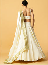 Load image into Gallery viewer, Ivory modal satin lehenga with golden lace in dupatta