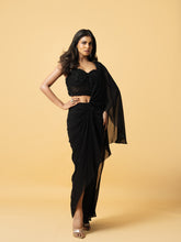 Load image into Gallery viewer, Black georgette saree with hand embroidered blouse
