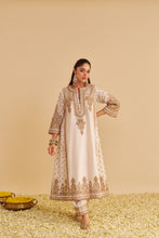 Load image into Gallery viewer, Zoya - Dabka Zardozi Embroidered Rich Banarasi Kalidaar Daisy Ivory Long Chauga Set