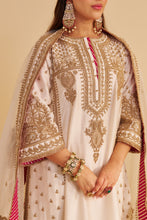Load image into Gallery viewer, Zoya - Dabka Zardozi Embroidered Rich Banarasi Kalidaar Daisy Ivory Long Chauga Set