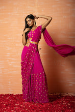 Load image into Gallery viewer, Orange Net Saree with Mirror Work