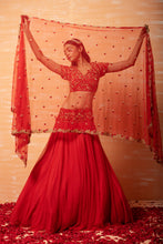 Load image into Gallery viewer, Red Hand Embroidered Lehenga Set