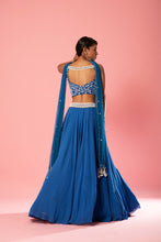 Load image into Gallery viewer, Blue pearl work lehenga with choker style dupatta