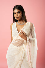 Load image into Gallery viewer, Ivory hand-embroidered saree set