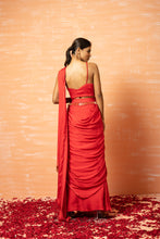 Load image into Gallery viewer, Red Predraped Saree with Lace Work