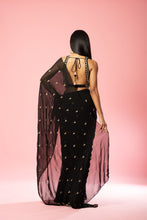 Load image into Gallery viewer, Black hand-embroidered saree set