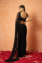 Load image into Gallery viewer, Black Hand-Embroidered Saree SET
