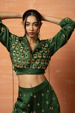Load image into Gallery viewer, Green Hand Embroidered hoodie and palazozo pant set