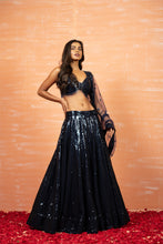 Load image into Gallery viewer, Blue Sequin Lehenga Set