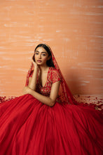 Load image into Gallery viewer, Red Hand Embroidered Lehenga Set