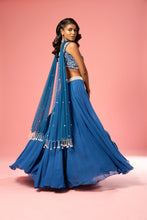 Load image into Gallery viewer, Blue pearl work lehenga with choker style dupatta
