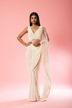 Load image into Gallery viewer, Ivory hand-embroidered saree set