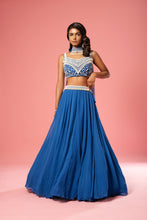 Load image into Gallery viewer, Blue pearl work lehenga with choker style dupatta