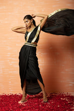 Load image into Gallery viewer, Black Dhoti Saree Set with Belt