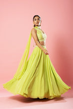 Load image into Gallery viewer, Lime green embroidered lehenga with choker style dupatta