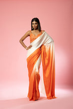 Load image into Gallery viewer, Ivory and orange ombre saree set