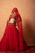 Load image into Gallery viewer, Red Hand Embroidered Lehenga Set