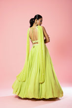 Load image into Gallery viewer, Lime green embroidered lehenga with choker style dupatta
