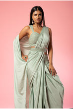 Load image into Gallery viewer, Sage green hand embroidered saree